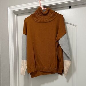 Pink Lily Turtleneck Sweater - Brown, Gray, Cream